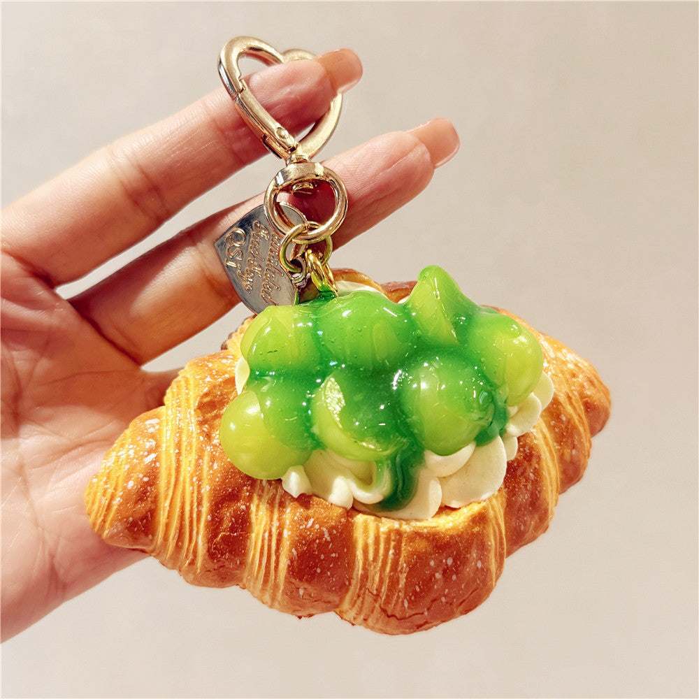 Artificial Food Cream Fruit And Croissant Keychain Pendant