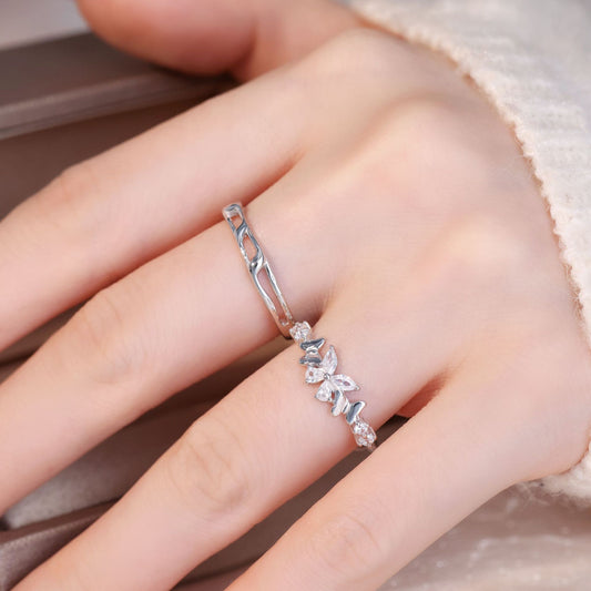 999 Fine Silver Korean Style Butterfly Couple Ring, Exquisite Niche Matching Ring