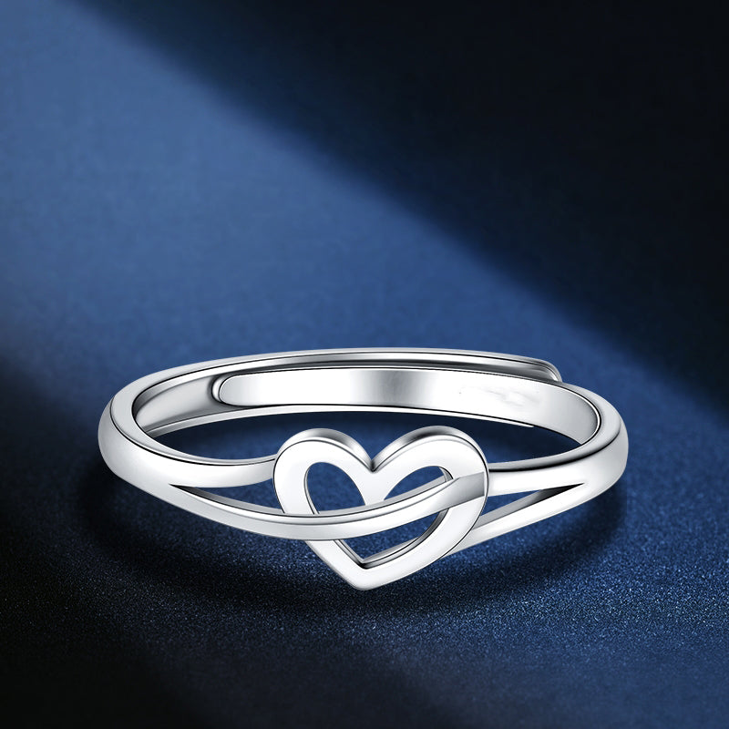 1 Piece 999 Sterling Silver Interlocking Open Heart Ring, Minimalist Romantic Style, For Daily Wear & Valentine's Gifts