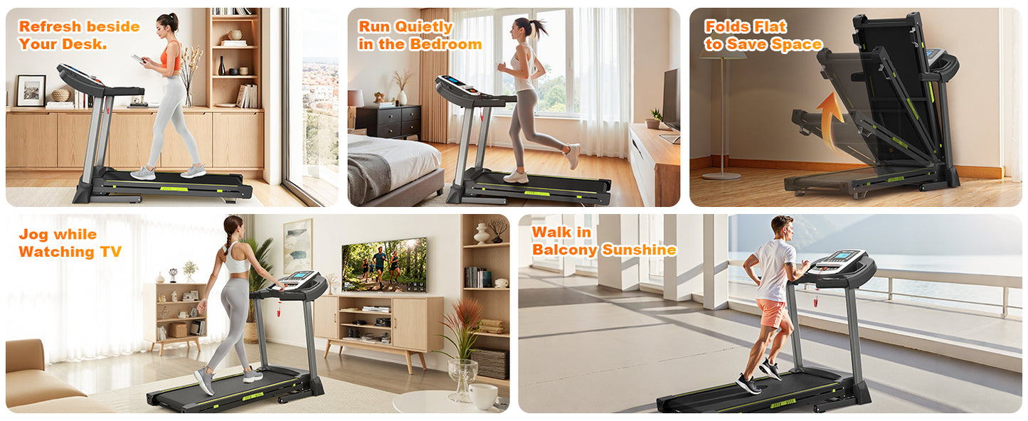 3.5  Portable Foldable Treadmill With Handles  Slope Home Walking Running Treadmill 0.5-7.5 MPH 330 Lb Weight Capacity