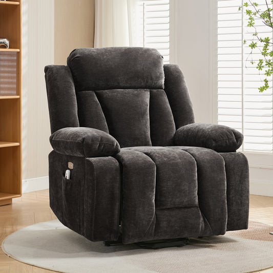 95x94x107cm Massage Chair Electric Recliner With 8-Point Massage And Heating Function, TV Chair With Lifting Function ,Fabric Sofa With Storage Compartment And Side Pockets,and USB,brown
