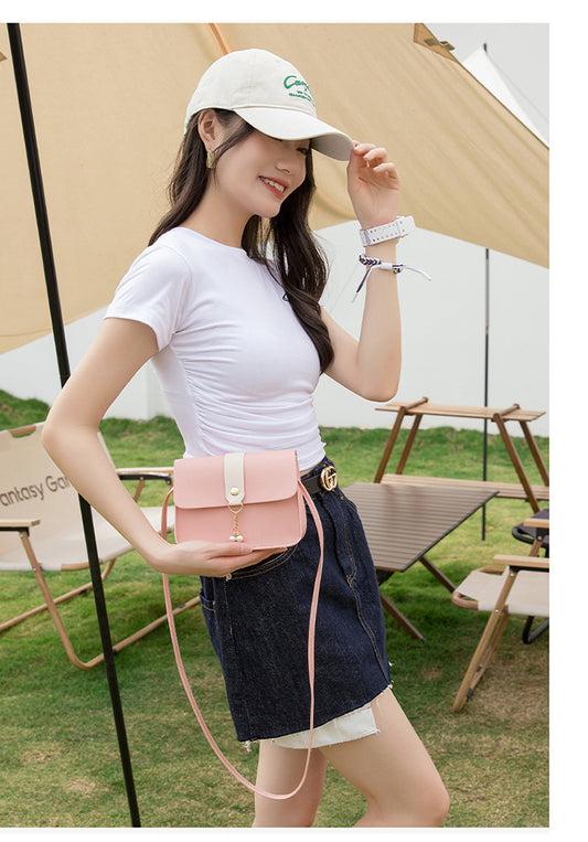 Casual Daily Small Shoulder Bag, Ladies Color Block Phone Crossbody Bag, Elegant Pearl Decor Mini Handbag