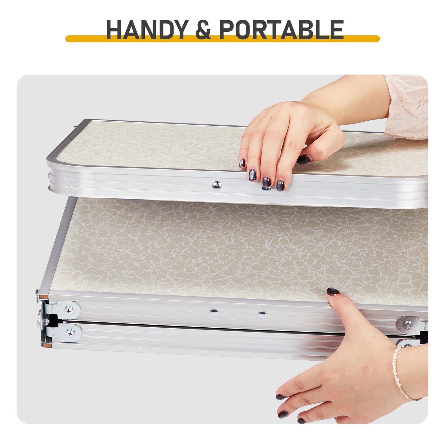 4ft Aluminum Folding Camping Table With 2 Large Storage Compartments, Portable Outdoor Picnic BBQ Buffet Serving Table