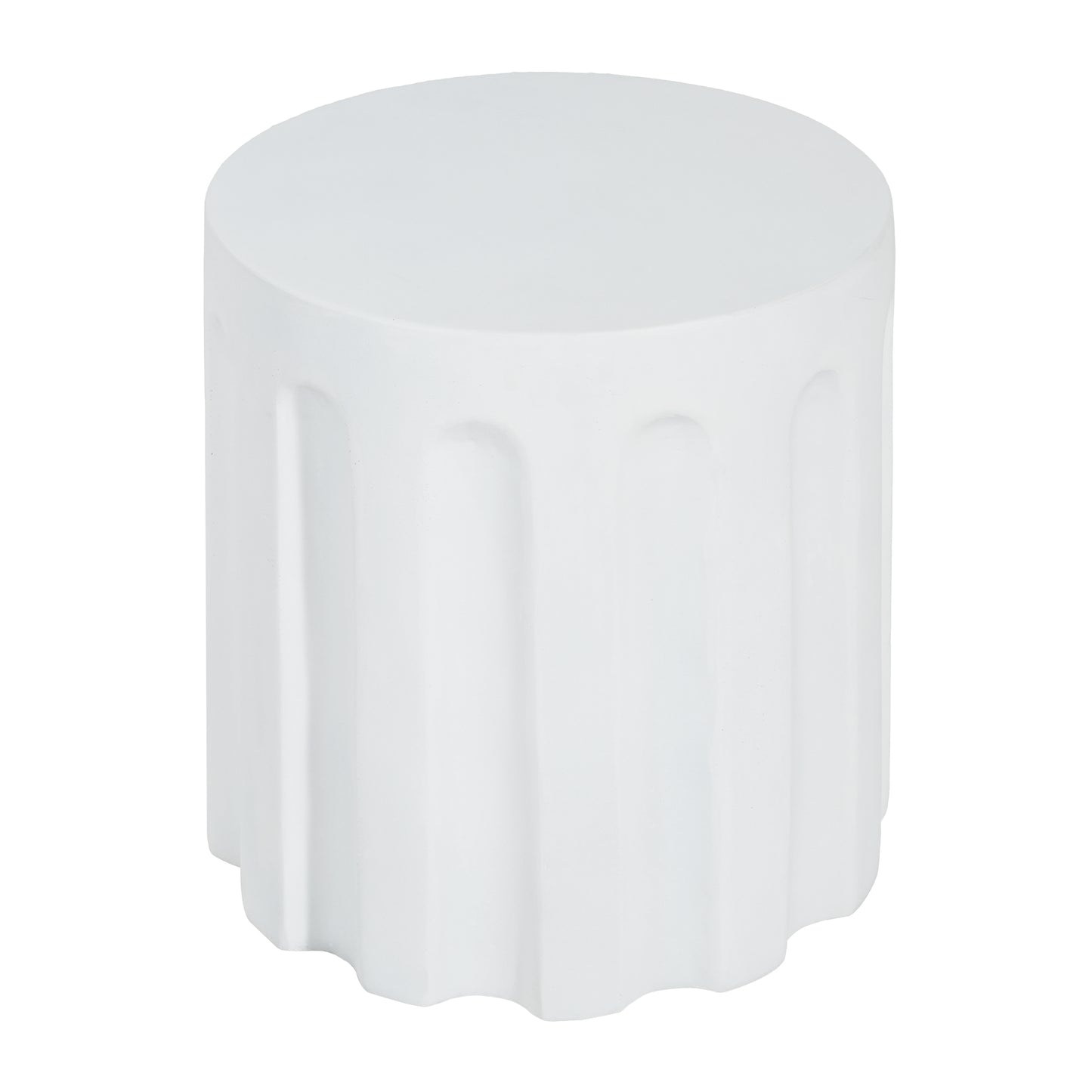 Outdoor White Cylindrical Concrete Side Table, Indoor MGO End Table