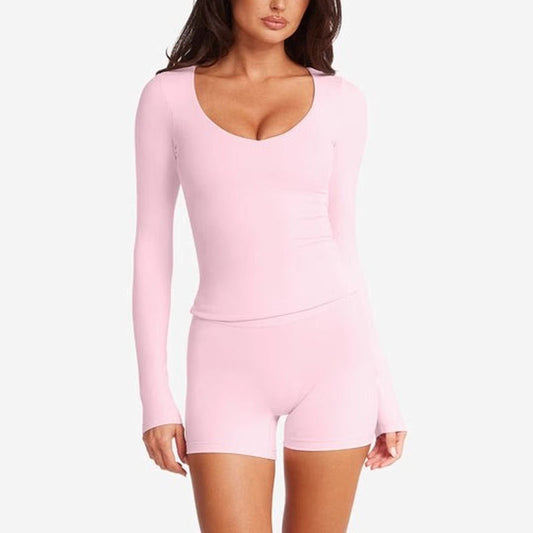 Slim Fit Slimming Sports Outerwear Bottoming Shirt Small V-neck Yoga Clothes Long Sleeve