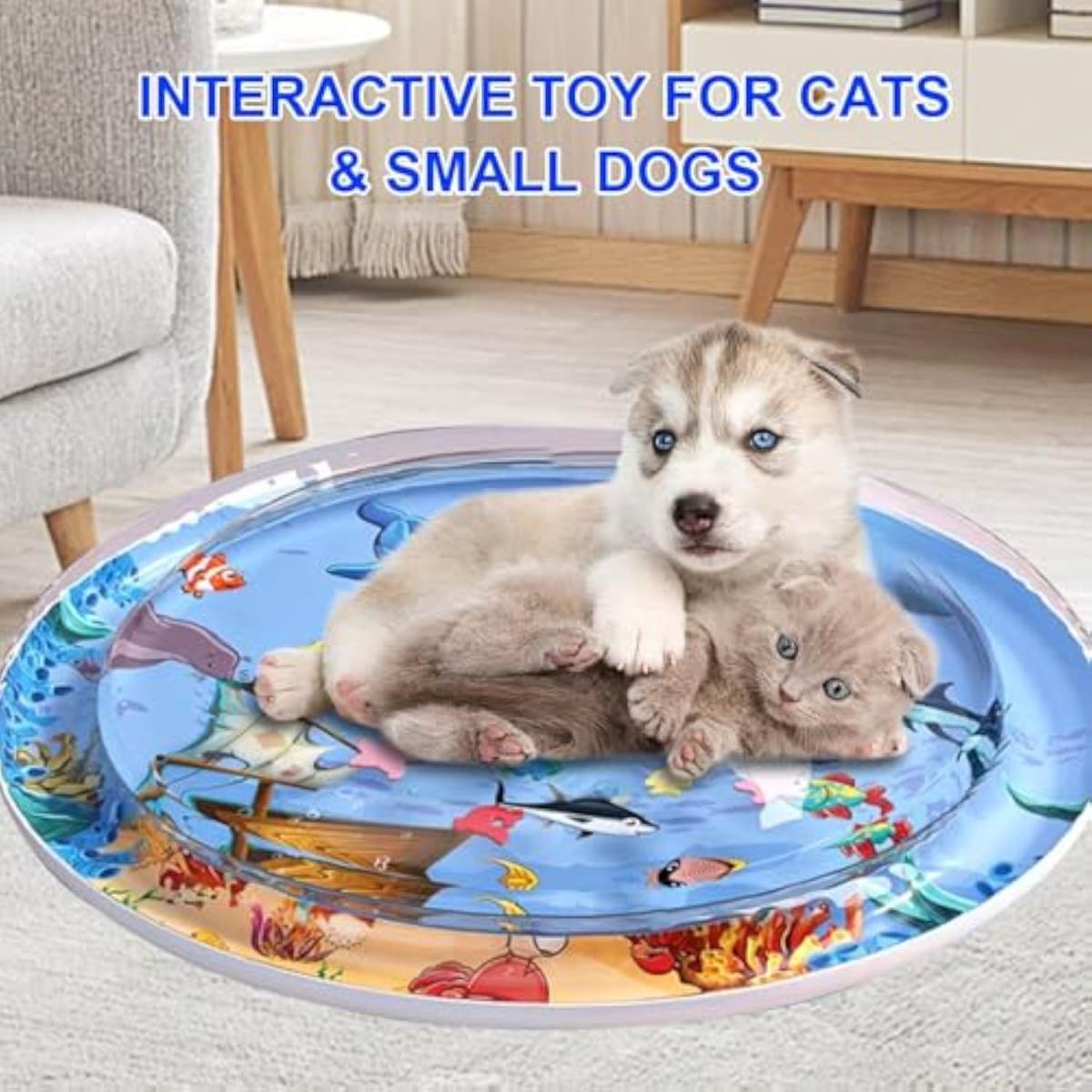 Cat Water Mat Upgraded 0.5mm Thickened Cat Sensory Water Palymat, Anti-Scratch Design Pet Water Mat For Bored Indoor Cats, Cat Interactive Toys With Inflator