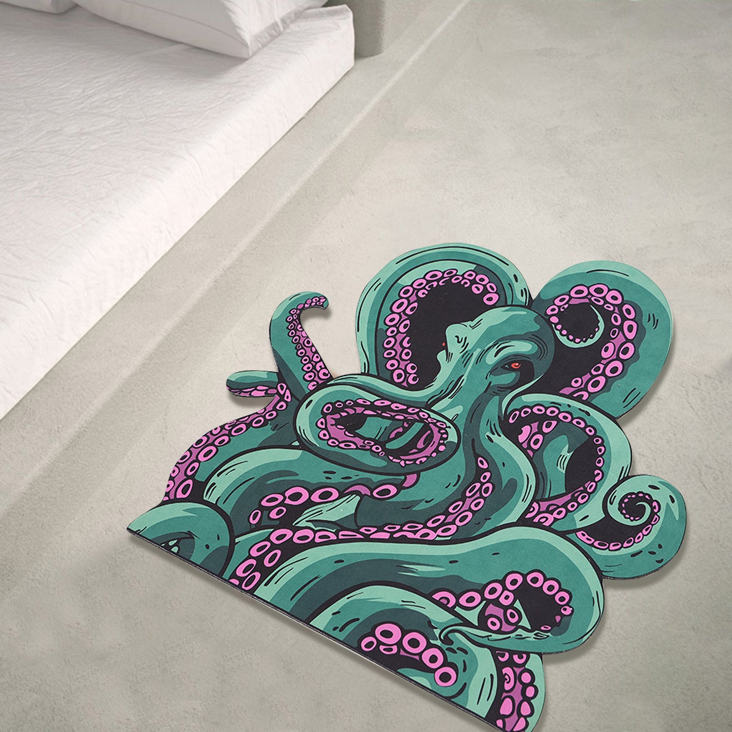 Green And Purple Cthulhu Rugs Water Absorbent Bath Mat Octopus Anime Rug Graphic Gothic Bathroom Rugs Fantasy Decorate, Non Slip Backing, Unique Gift & Decor For Gamers, 27x18 In