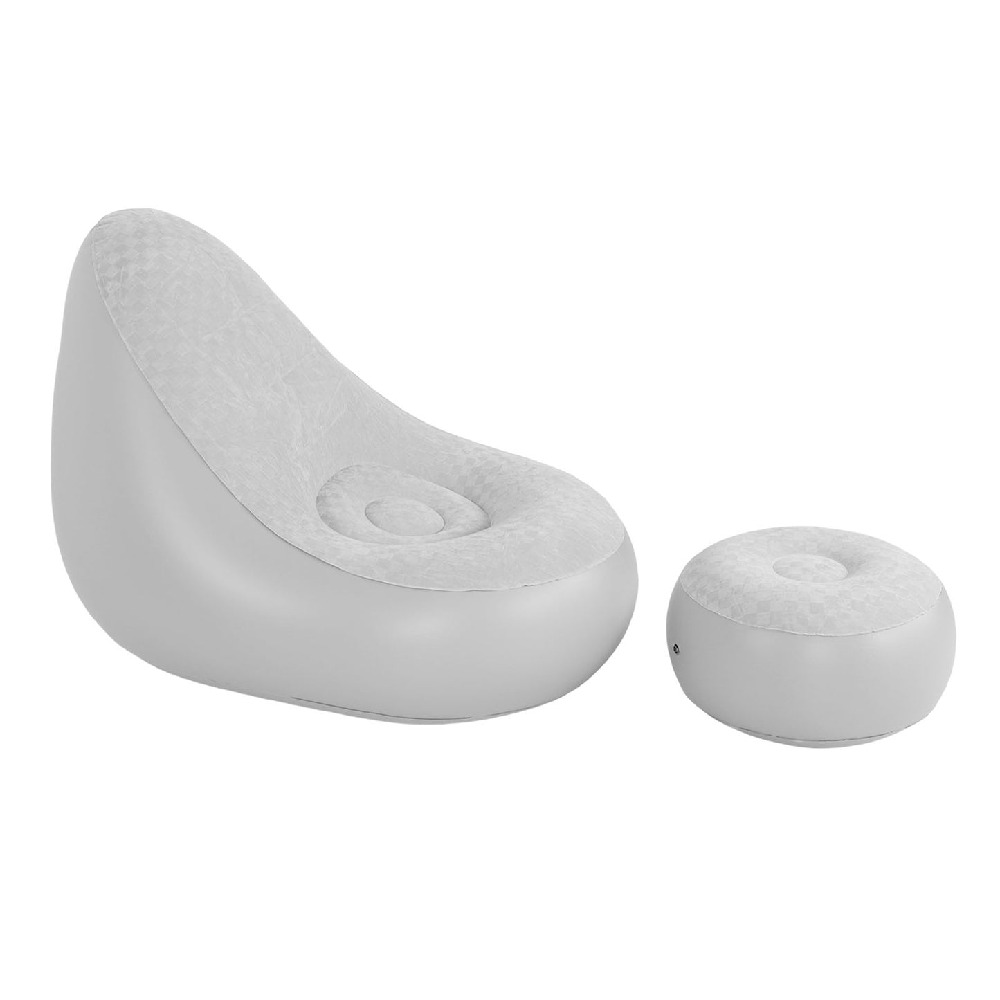 Inflatable Lounge With Footstool PVC Flocking Water Proof Folding Blow Up Couch Inflatable Sofa Chair For Home Camping Grey