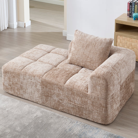 Comfortable Chaise Longue Sofa, No Assembly Required, Soft Sofa With Cushions, Side Pockets For Remote Control And Mobile Phone, Neat And Stylish, Khaki Color