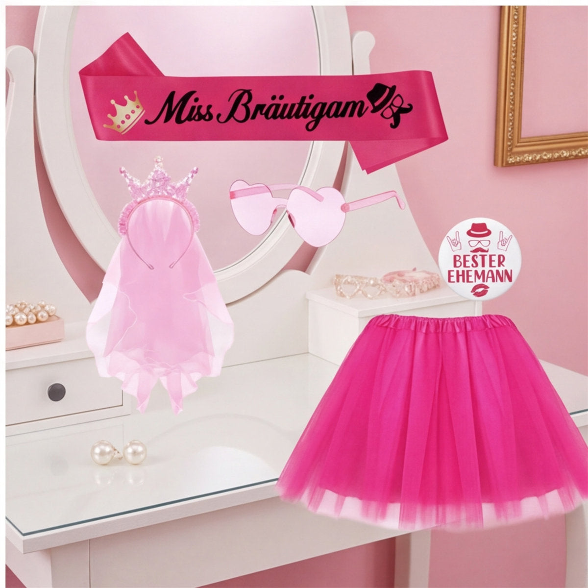 Groom's Bachelor Party Costume Set—Includes Veil, Skirt, Pin, And Sash For Parties—Party Accessories Set