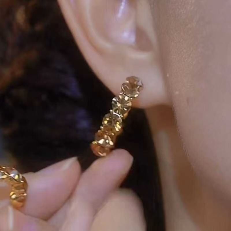 2026 Retro Coffee Zircon Hoop Earrings, Niche Elegant Ear Cuffs, Hot New Arrival