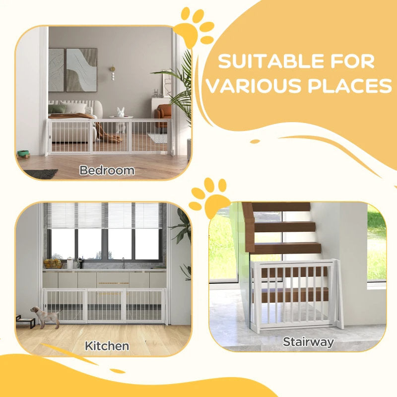 Reestanding Wooden Pet Gate With Support Feet & Non-Slip Mats For Indoor, Stairway, Doorway, White