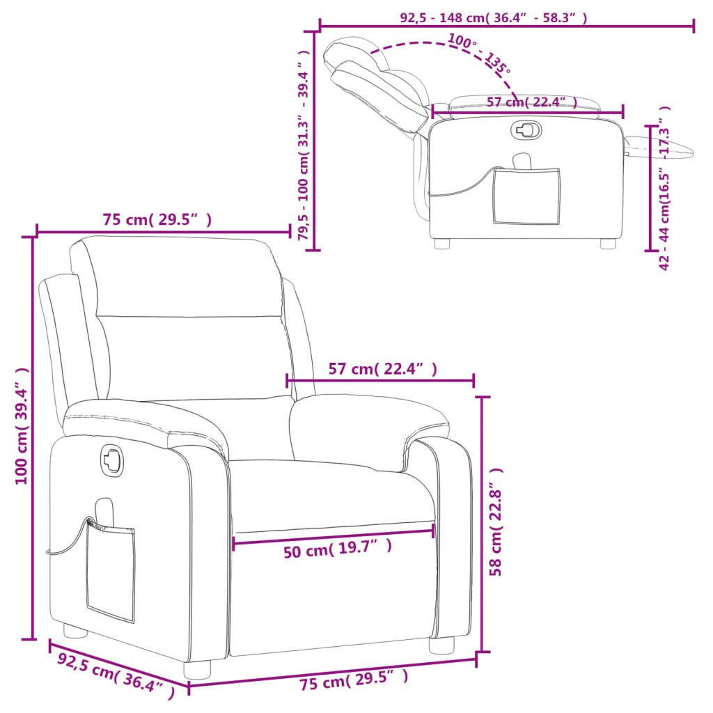 Massage Recliner Chair, Light Grey Velvet