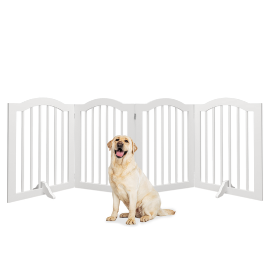 27.6 Height Tall Freestanding Pet Gate, 4 Panels Foldable Dog Gate, Solid Wood Folding Safety Fence Wooden Dog Gate With 2 Pcs Support Feet Ideal For Stairs, Doorways, Halls, Kitchens, Heavy Duty Gat