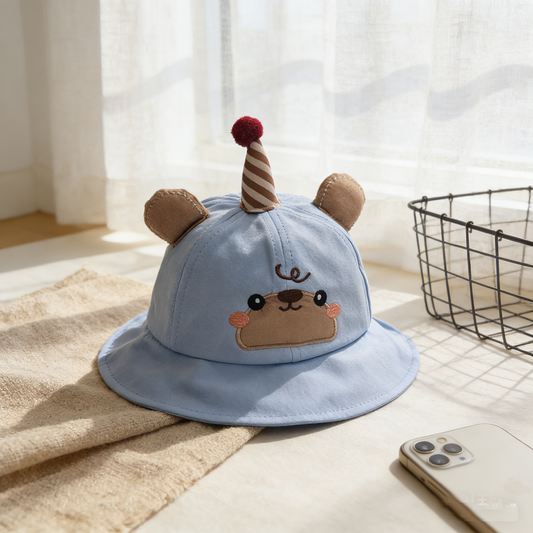 Children's Single-color Cake In The Shape Of A Cute Little Bear With Embroidered Flowers. Adjustable Casual Fishing Hat. Suitable For Outdoor Travel And Shopping.