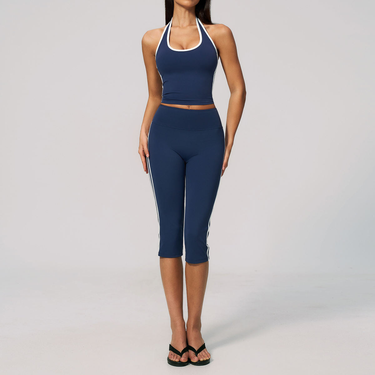 High-end Womens Fitness Outfit With A Halterneck Design And Built-in Padded Cups