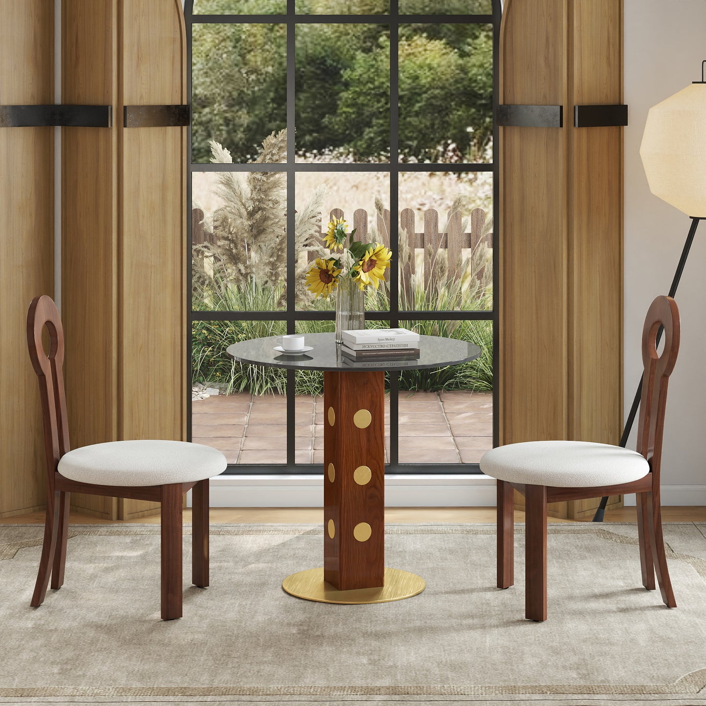 Modern Round Dining Table, 33.5  Tempered Glass Table With Wooden Leg & Gold Base, 2 - Person Kitchen Table For Small Space, 150lbs Weight Capacity Only The Negotiation Table