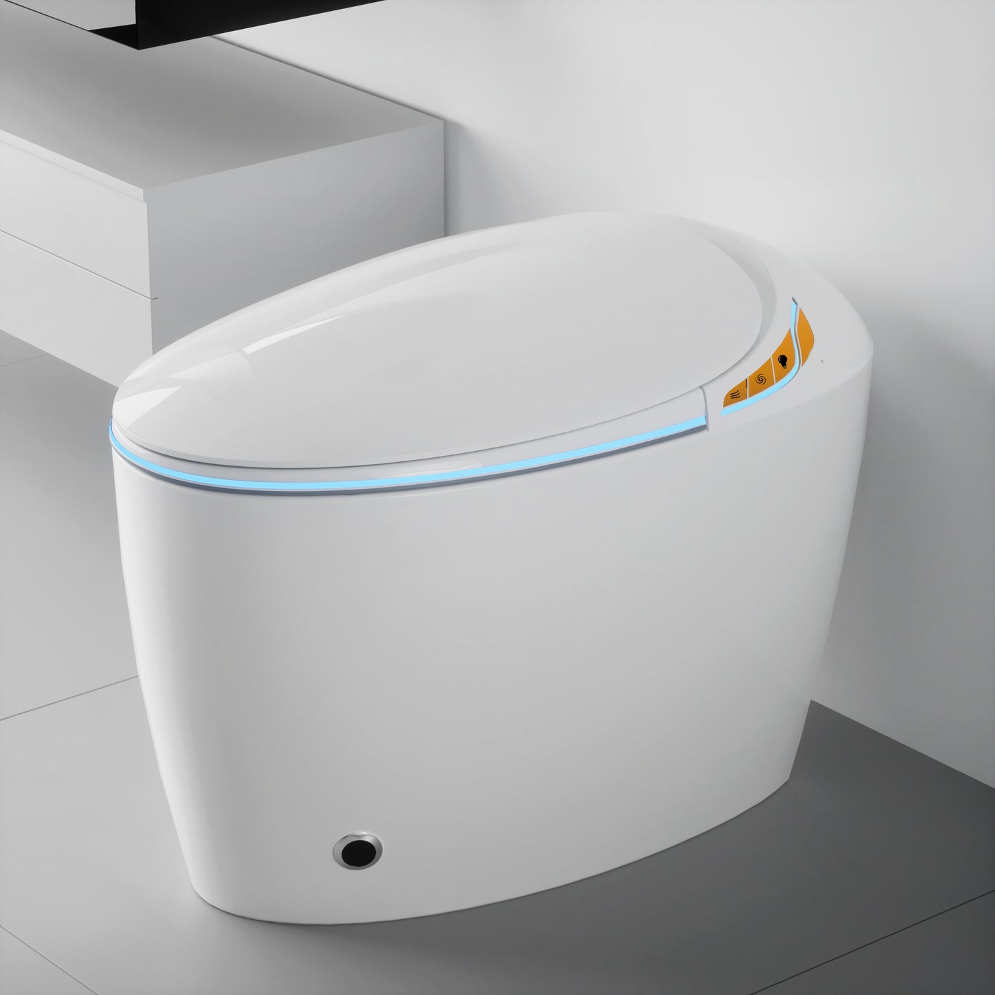 Unique Smart Toilet With Bidet Built In, Intelligent One Piece Toilet For Modern Bathroom, Auto Open Close Seat, Foot Sensor, LED Display,Night Light, Warm Water & Dryer,White