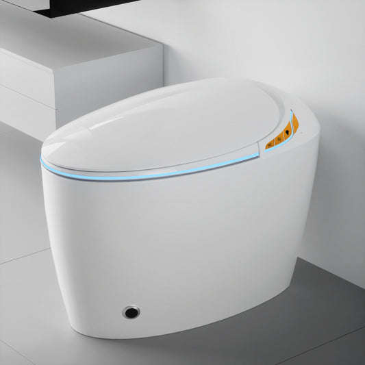 Unique Smart Toilet With Bidet Built In, Intelligent One Piece Toilet For Modern Bathroom, Auto Open Close Seat, Foot Sensor, LED Display,Night Light, Warm Water & Dryer,White