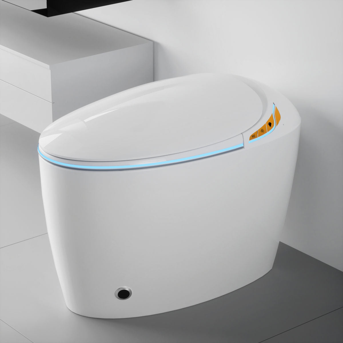 Unique Smart Toilet With Bidet Built In, Intelligent One Piece Toilet For Modern Bathroom, Auto Open Close Seat, Foot Sensor, LED Display,Night Light, Warm Water & Dryer,White