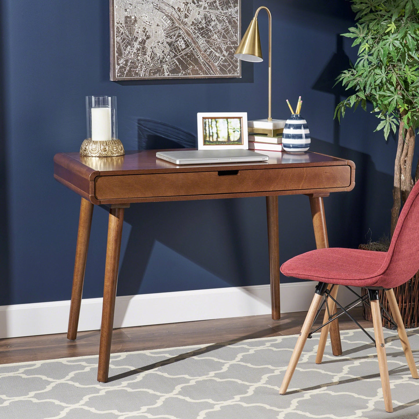 Writing Desk With Large Drawers,Computer Table For Home Office Workspace Or Entryway,Brown Color