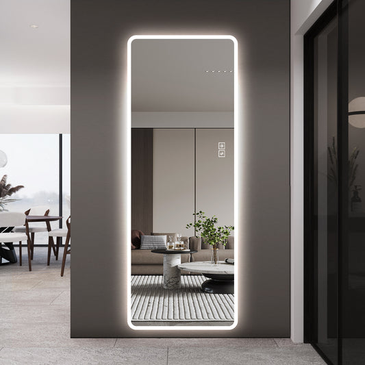LED Full Length Mirror With Lights, 63  X 24  Wall Mounted Full Body Mirror, Dimmable & 3 Color Lighting, Anti-Fog, Shatter-Proof, Memory Function, Plug-in Or Hardwired, Bedroom