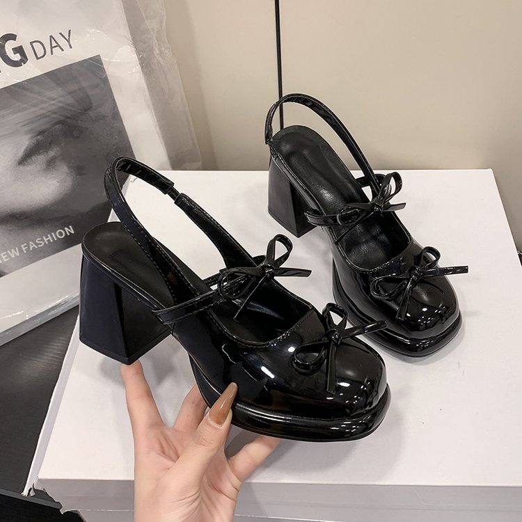 Women Fairy Style Block Heel Sandals, French New Closed Toe Sandals, Elegant Dress Matching Heels For Summer Outdoor
