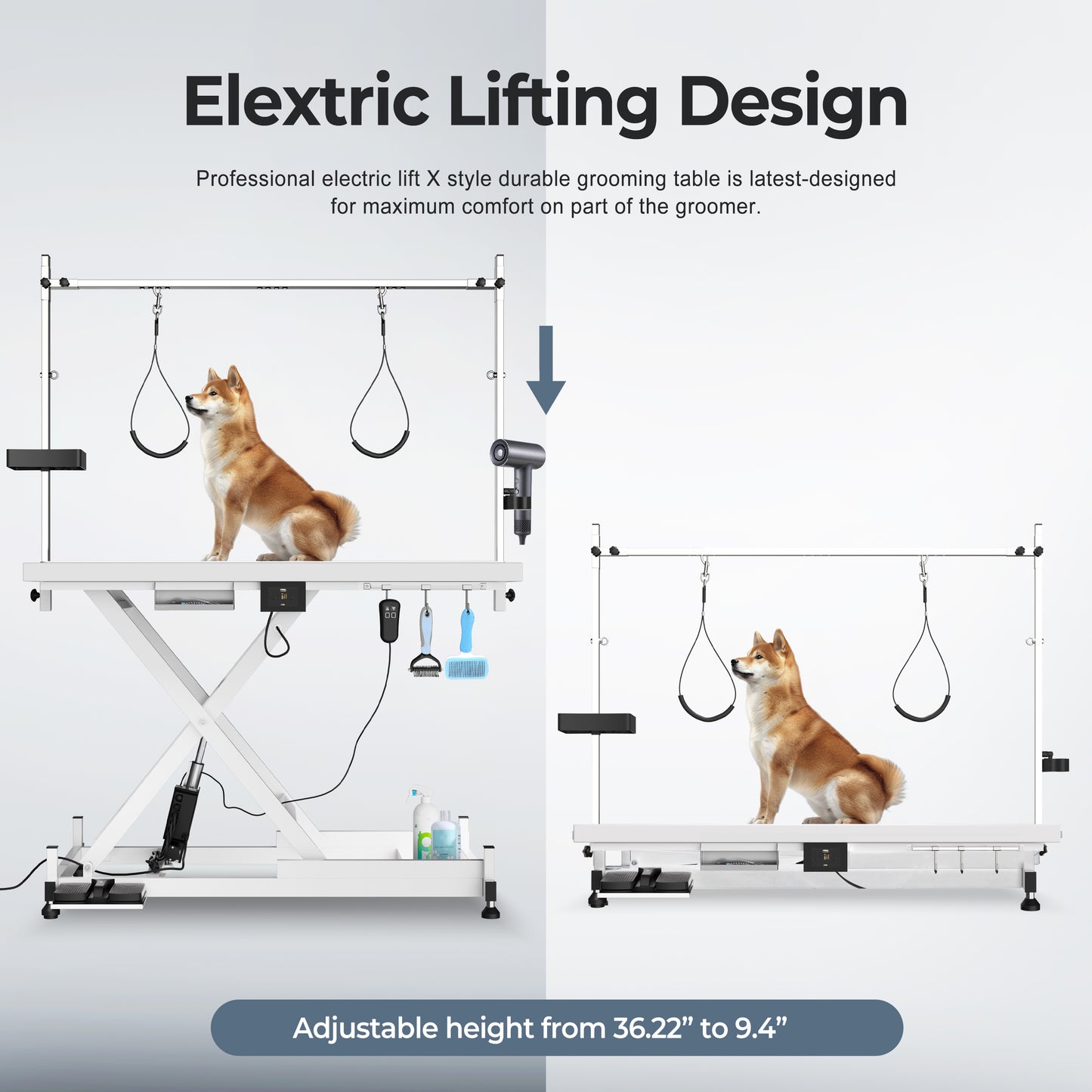 Update Electric Pet Grooming Table, 110V 220V Professional Groomer Recommend Super Deluxe Electric Pet Grooming Table, Height Adjust From 8 Up To 36inch WHITE COLOR