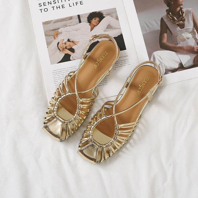 Summer New Flat-bottom Cross-strap Fashionable Soft-soled Closed-toe Shoes