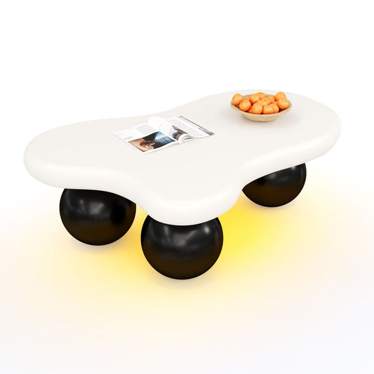Cloud Style Coffee Table With LED Lighting  16 Colors Selectable, Coffee Table, Cloud Shape Design, Round Leg Design, Stylish Highlight For Modern Living Room And Children's Room
