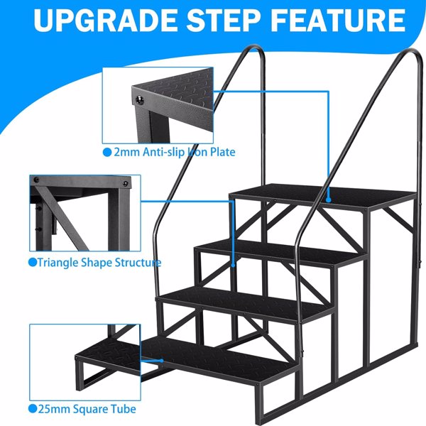 RV Step Stool,4 Step Ladder,Hot Tub Steps With Handrail,Portable Pool Ladder,660Lbs Heavy Duty Ladder Shelf Outdoor Mobile Home Stairs For Camper-Porch-SPA Pool-Pet Stairs