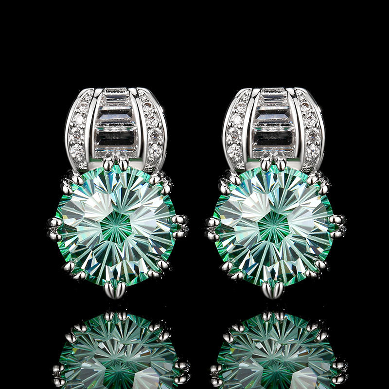 Light Luxury Vivid Earrings For Women, Firework Cut Simulated Zirconia Ear Jewelry With Rose Red Tone & Paraiba Tone Green Stones, Versatile Fashion Accessories