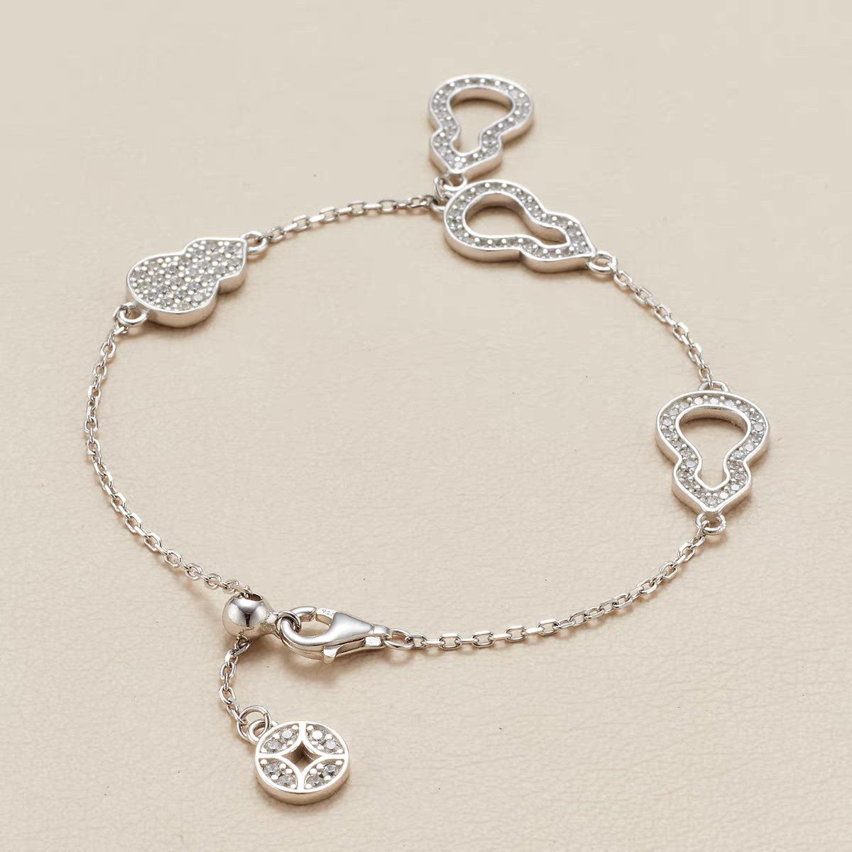 1pc 999 Sterling Silver Diamond Gourd Charm Bracelet, Chinese Style, Perfect For Daily Wear And Valentine's Gift