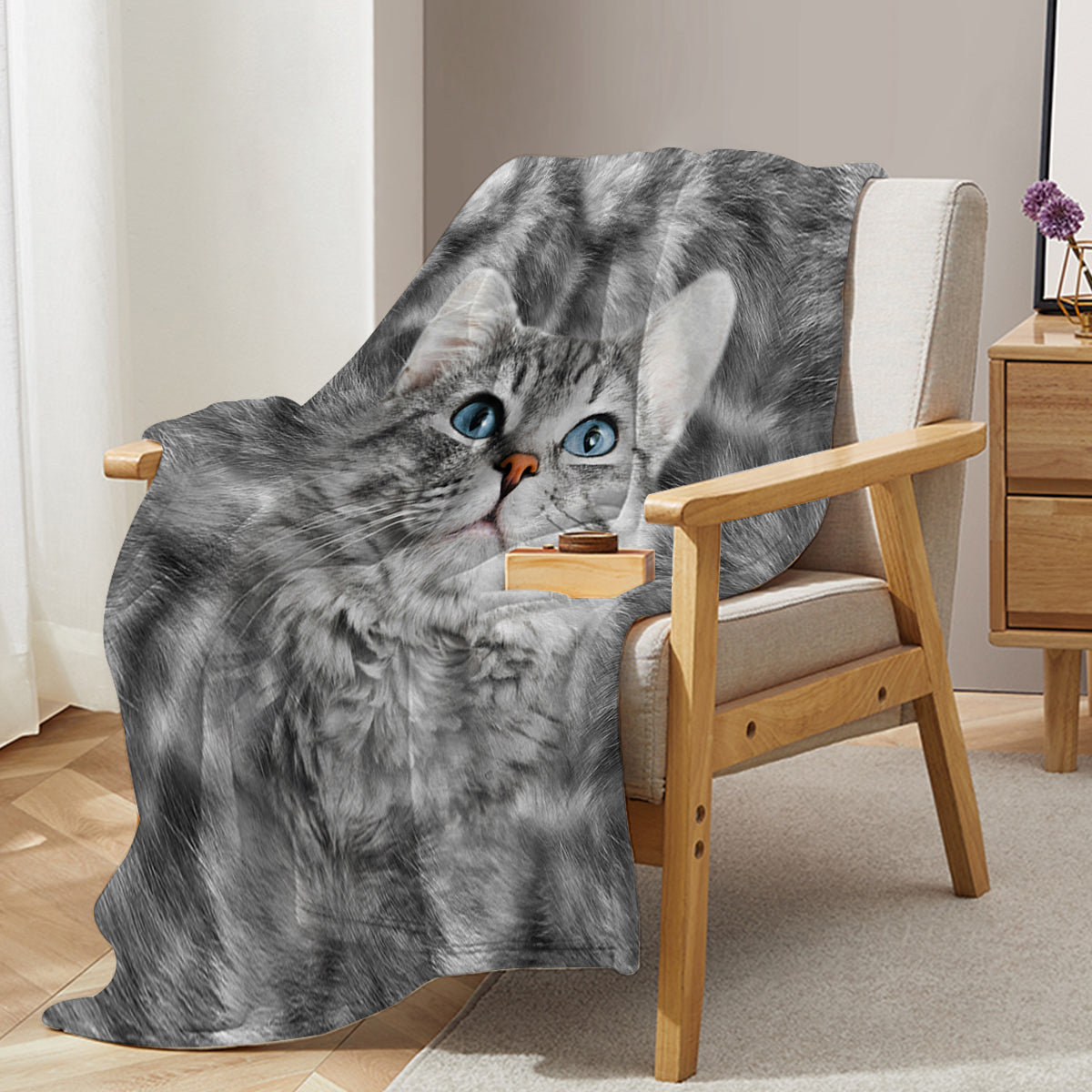 Gray Cat Flannel Blanket Grey Pet Animal Fleece Blanket Soft Warm For Bed Sofa Cat Animal Gifts For Teen Boys All Season