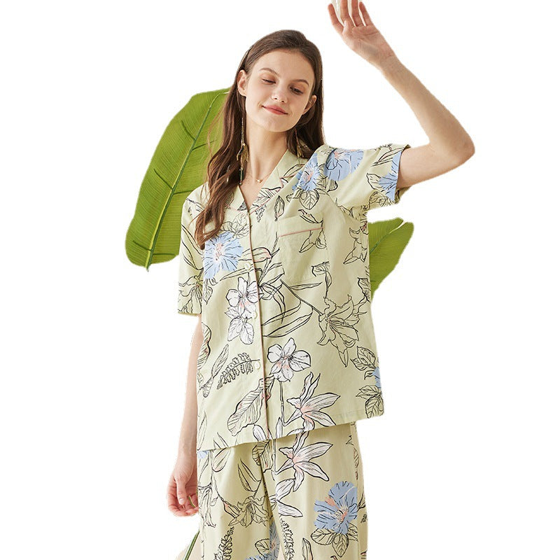 Modal Cotton Active Printed Pajamas Women's Long Velvet Suit