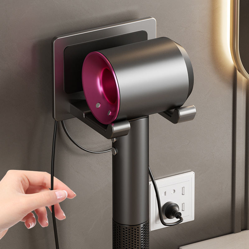 No-drill Hair Dryer Shelf Bathroom Hair Dryer Holder Space Aluminum Wall-mounted Hair Dryer Rack