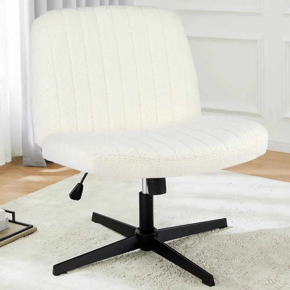 Cross Legged Office Living Room Rocking Gaming Chair Armless Wide Desk Adjustable Swivel Fabric Task Vanity Home Office