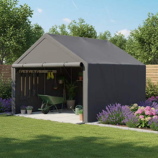 Complete Solution For Outdoor Storage Dark Grey Bicycle Shed Tent With Tool And Garden Tool Storage  305x296x233cm