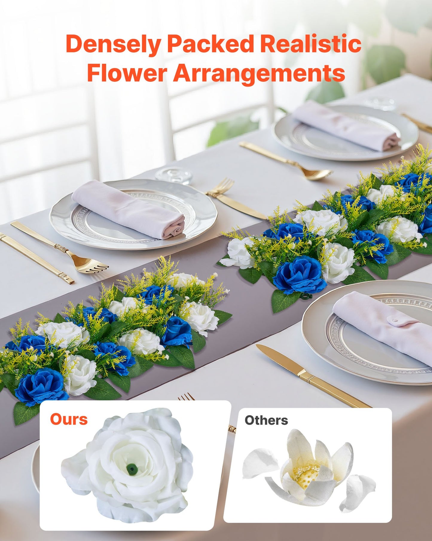 Flower Ball Arrangement Bouquet 10 PCS, 19.6 X 8.6 Inch Artificial Flower Balls Wedding Table Centerpieces, Faux Rose Arrangements For Wedding Centerpiece Home Decoration, Blue And White Roses