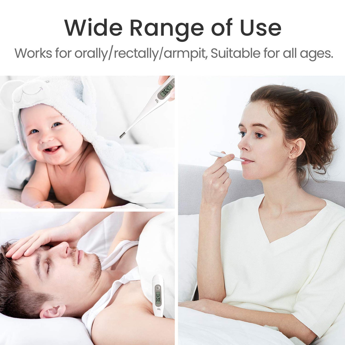 Digital Thermometer, Oral Thermometer Adults Kids Babies, Accurate Fast Switchable Body Temperature Thermometer, Gray
