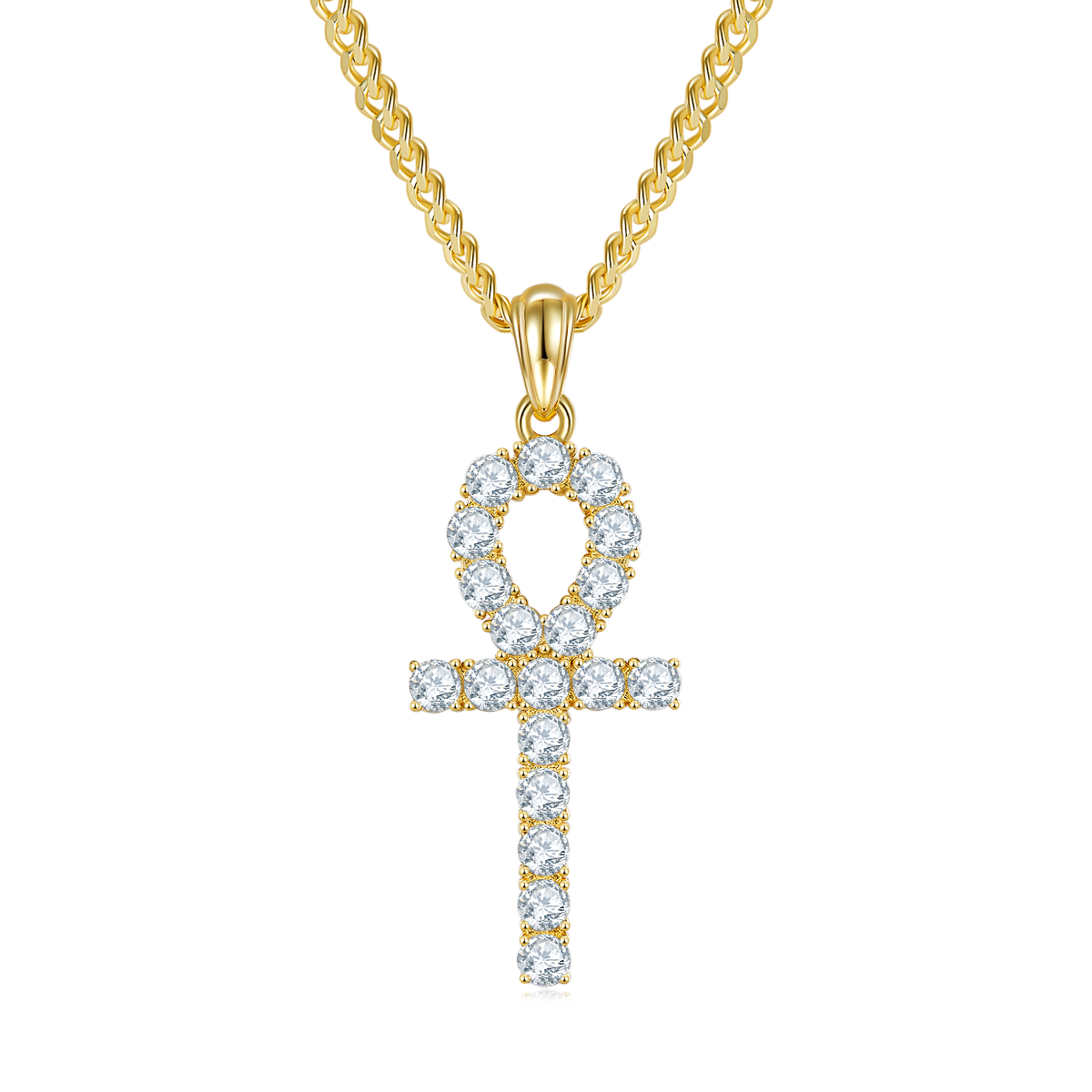 S925 Sterling Silver 19pcs D Color VVS1 Moissanite Ankh Pendant 3&5.6&9.1g No Chain Platinum Plated GRA Certified Gift Box