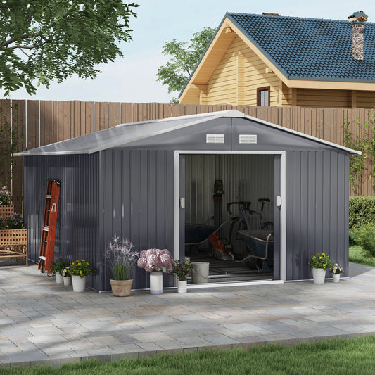 11 x 13 Garden Metal Shed, Storage Shed Utility Storage with Double Locking Doors for Bike, Yard Tools, Dark Gray