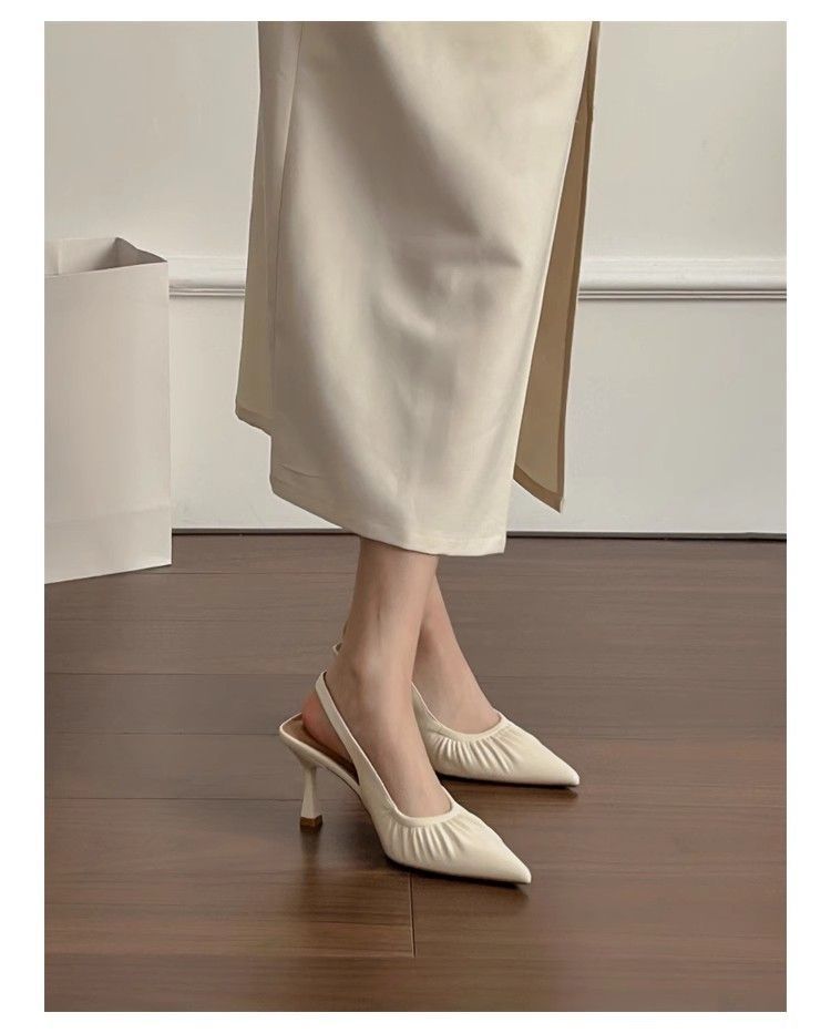 New Elegant Pointed Toe Closed Toe Cutout Slingback Thin Strap High Heels, Unique Back Strap Sandals For Women