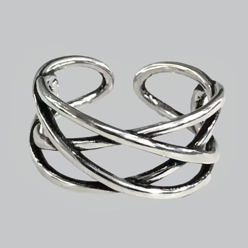 Womens Korean-style Line-Wrapped Open Ring, Cool And Minimalist Style