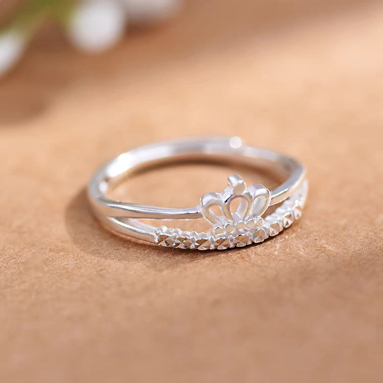 1 Piece 999 Sterling Silver Crown CZ Stackable Ring, Delicate Princess Style, For Daily Wear & Valentine's Gifts