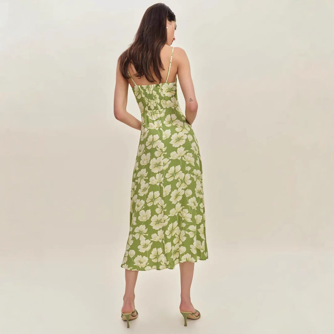 Printed Lemon Green Tea Slip Dress