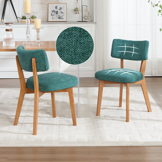 Mid-Century Modern Dining Chair Set Of 2, Solid Wood Legs Fabric Upholstered Seat For Kitchen, Dining Room Or Office Green Linen