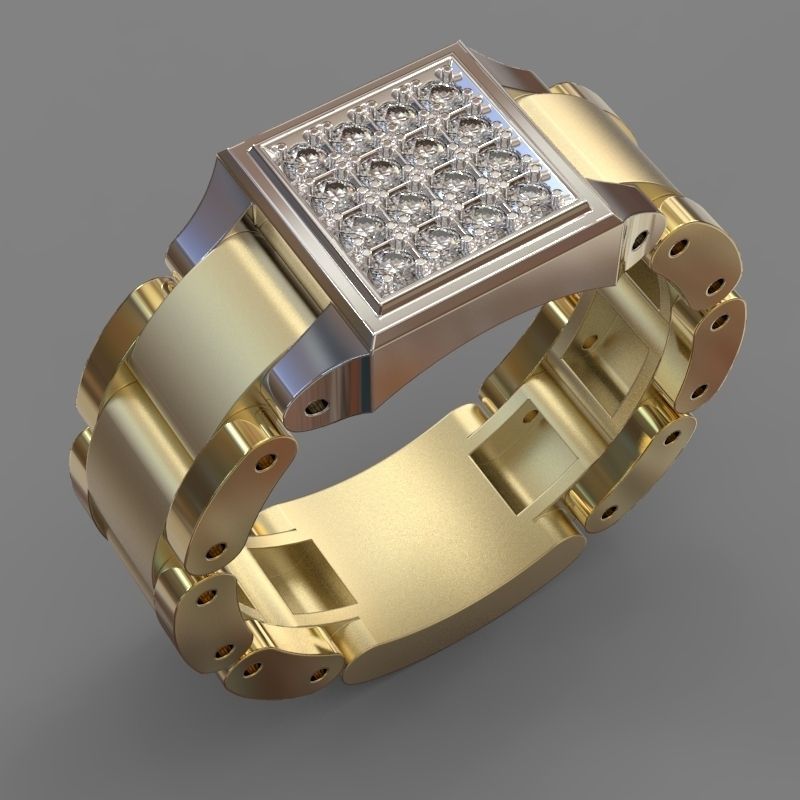 Gold And Silver Two-tone Square Watch Mens Business Ring Fashionable Gift