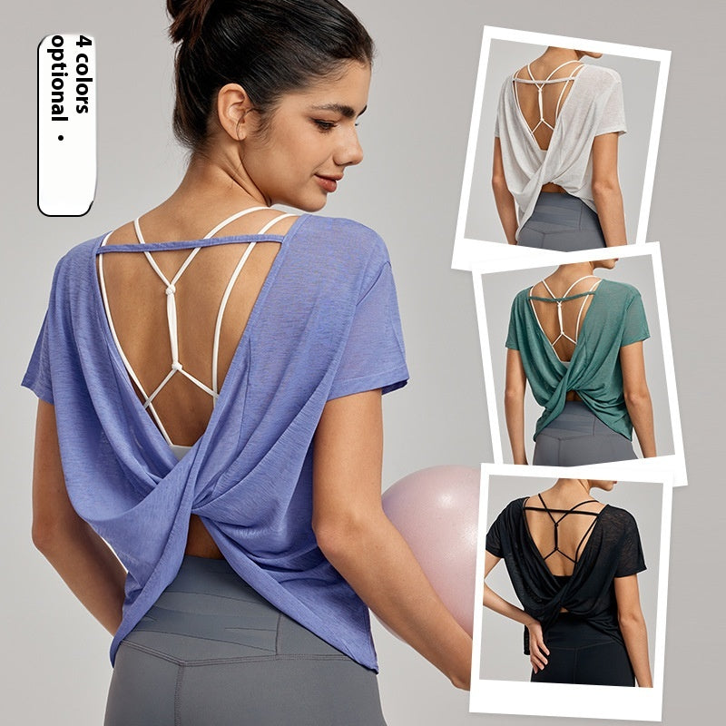 Draping Flab Hiding Yoga Clothes Blouse Sexy Beauty Back Workout Top