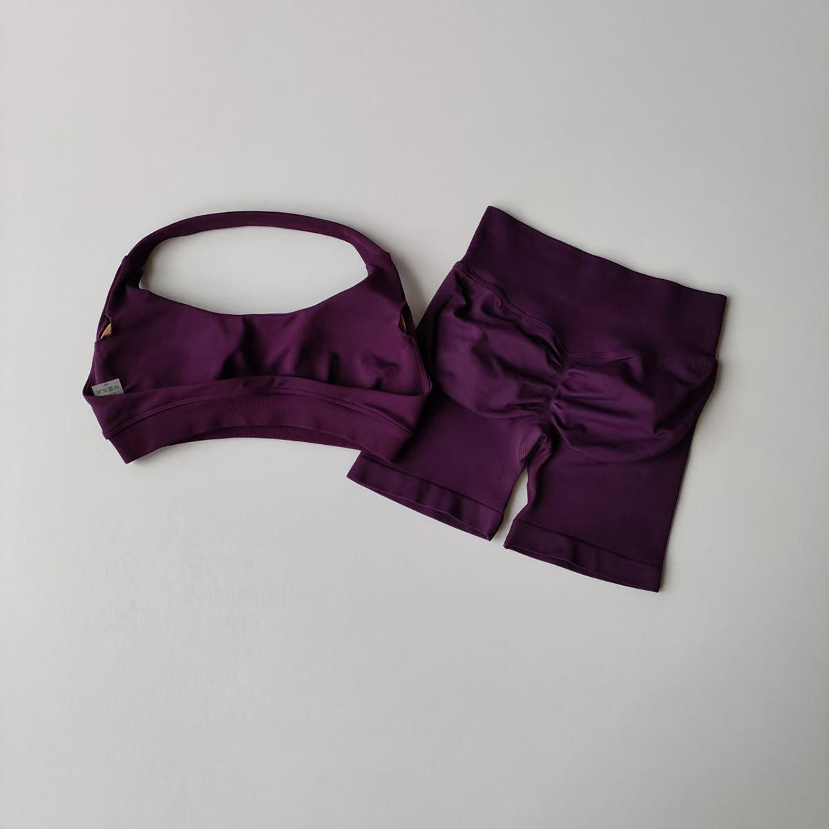Silk Halter Bra And Peach-butt Shorts Yoga Set